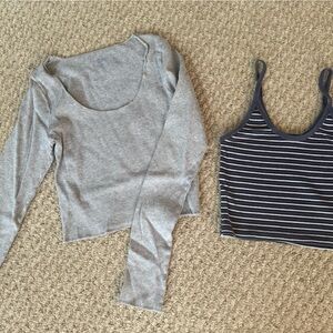 Brandy Melville Gray Long Sleeve Top and Striped Tank Top